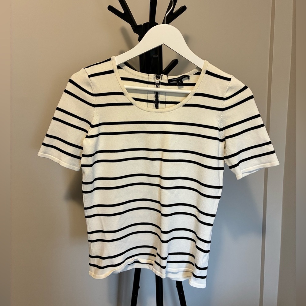 Pink Tartan Short-Sleeve Knit Top | L | Black and White